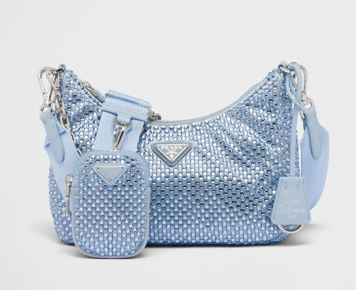Bolsa Prada Re-Edition 2005 em Cetim Cristais